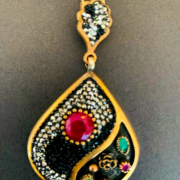 Stunning silver pendant fuchia & green semi-precious stones & shiny rhinestones - Picture 10 of 15